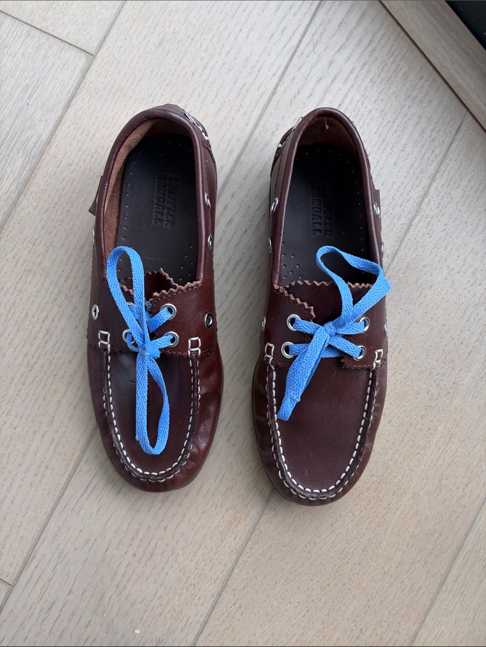 Loeffler Randall Franco Brown Leather Boat Shoes with Blue Laces